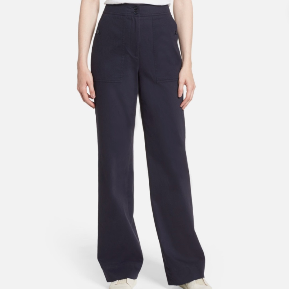 Nordstrom Signature Navy Blue Wide Leg High Rise Pants NWT 32" Length